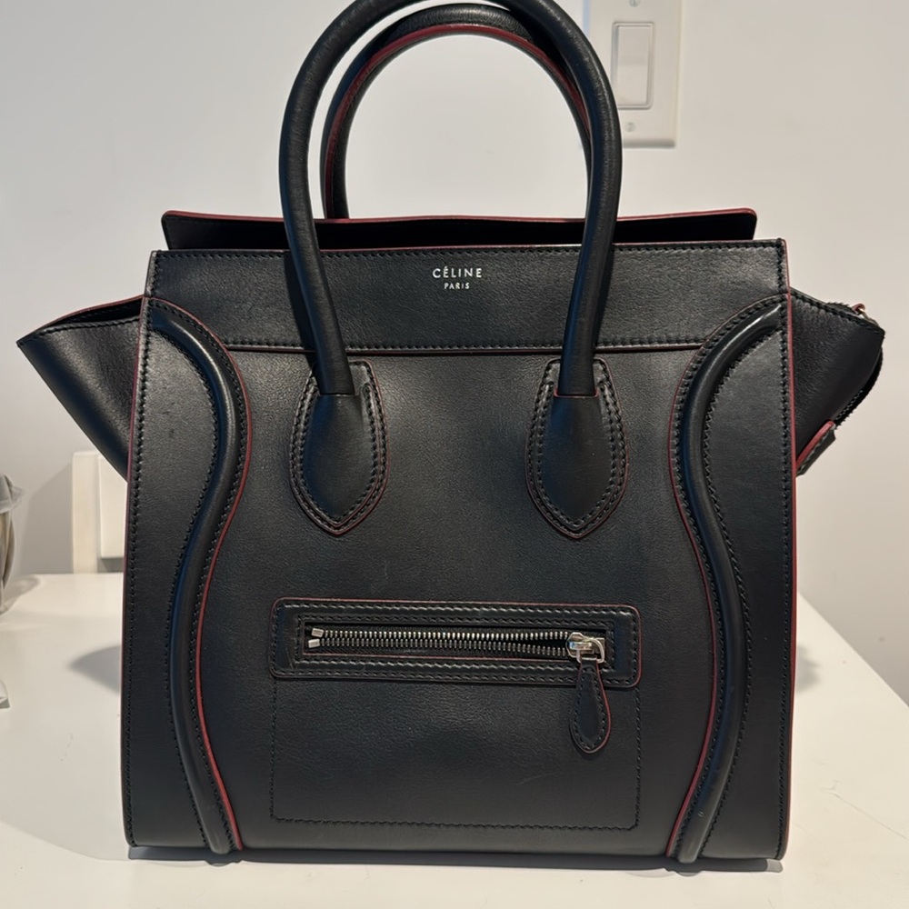 Authentic Celine Luggage Leather Mini Black